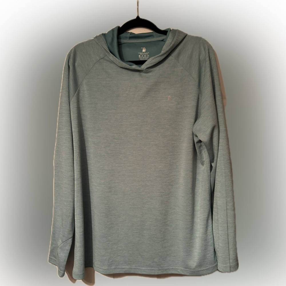 TRR Size 2X Teal Athletic Hooded Pullover w/ thumb hole sleeves